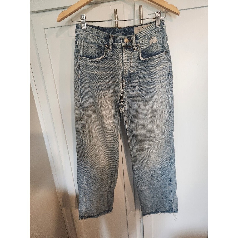 ALLSAINTS Mazzy Jeans Cropped Wide Leg Distressed 100% Cotton Sz 25